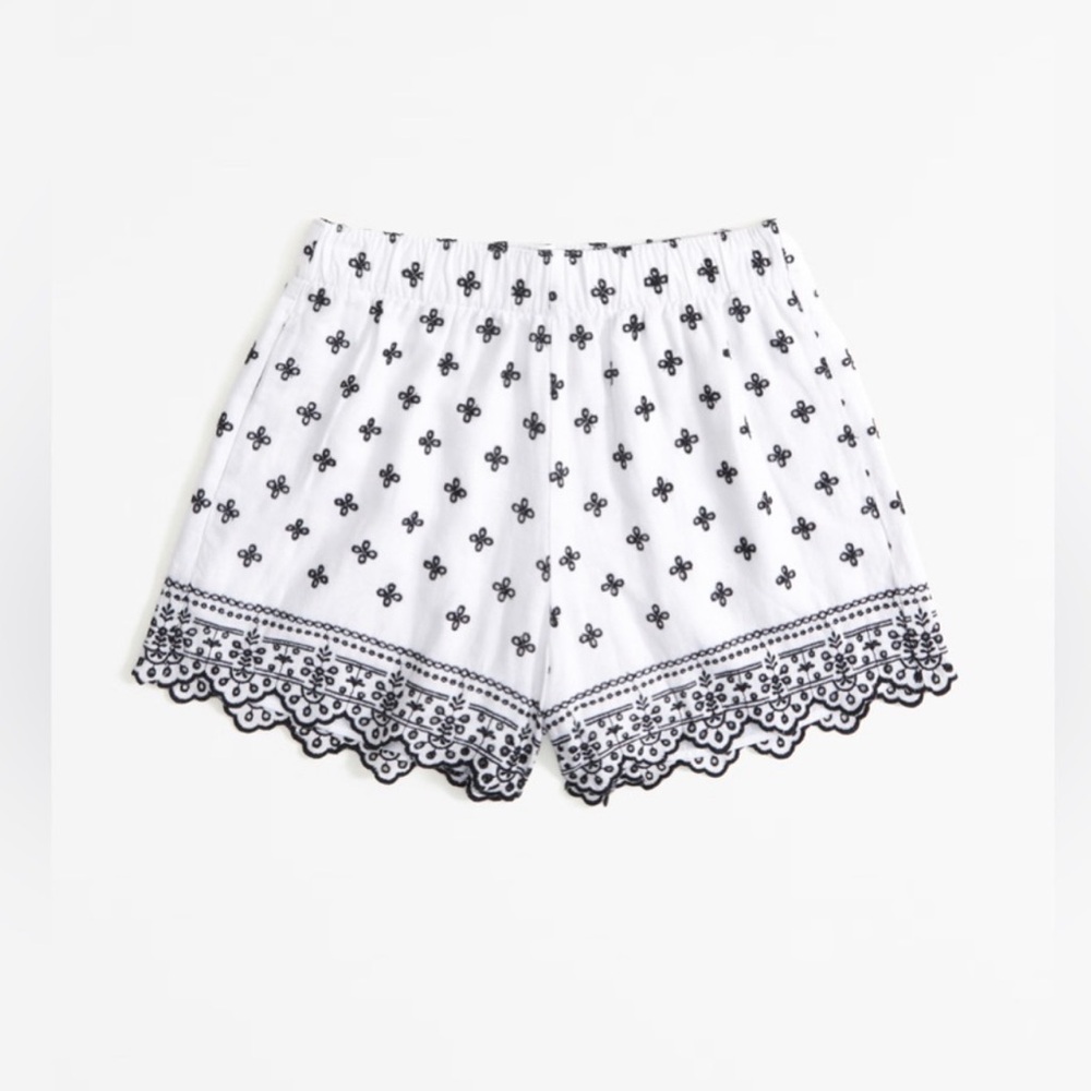 Abercrombie & Fitch White Shorts with Black Schiflli Embroidery